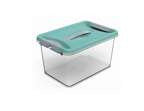 Контейнер для хранения с крышкой, ручкой и ручками-защелками"КЛИК", бирюзовый, 23*35*19,1см, 10л С274БИР