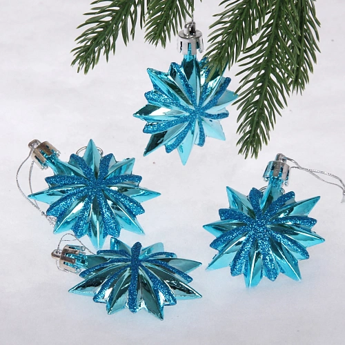 Ёлочные игрушки Звезда остроконечная 6 см (набор 4 шт), голубой_2