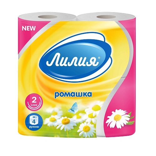 Туалетная бумага  Лилия Ромашка 2сл 4рул, белый цв.