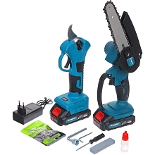 Набор пила цепная+секатор аккумуляторные Mengtai (18В, 2,0Ач Li-ion аккум. 2шт, ЗУ 2 цепочки) MGT-4K