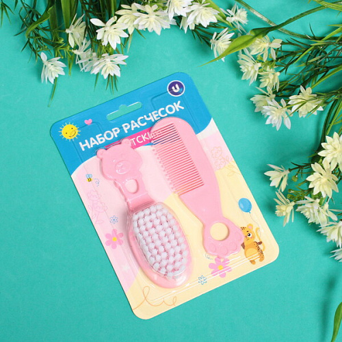 Набор детских расчёсок 2 шт Little baby, цвет розовый, 12,44,5 см (блистер ультрамарин)_3