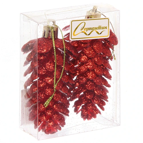 Ёлочные игрушки Таинственное очарование Шишки блестящие 9 см (набор 2 шт), красный_1
