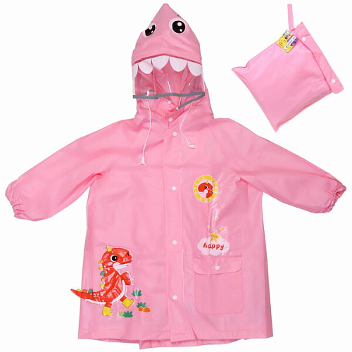 Дождевик-плащ детский Рокки-Динозаврик с капюшоном, рукава на резинке, цвет розовый, размер M(6446см) ДоброСад_2