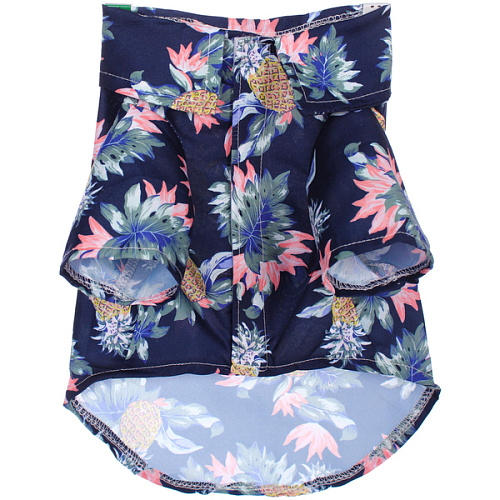 Рубашка для собак и кошек малых и средних пород СТИЛЬНЫЙ БРО, цвет синий, принт ананасы с цветами, размер S_6