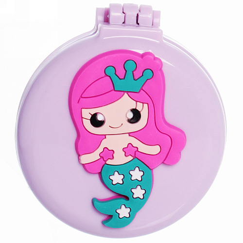 Расческа массажная складная Barbariska с зеркалом, русалочка, цвет фиолетовый, d-7см_4