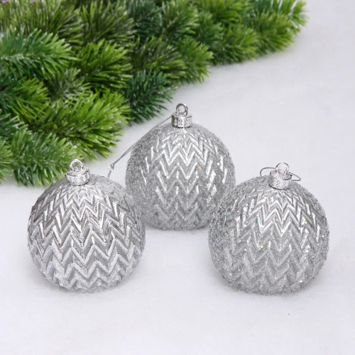 Новогодние шары VERSAILLES "Пандора" 8 см (набор 3 шт), Серебро