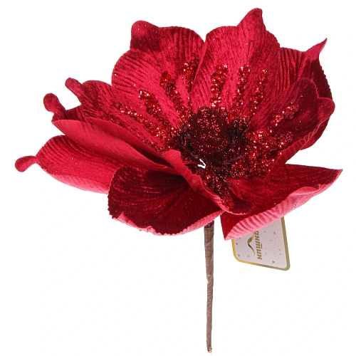 Украшение новогоднее Пуансеттия - Ночное сияние 25 см, Бордовый_4