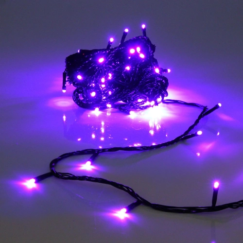 Гирлянда для улицы  7м 80 ламп LED чёрный провод, 8 реж, IP-54, Фиолетовый (возможность соединения)
