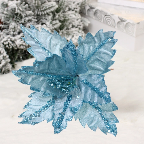 Украшение новогоднее "Пуансеттия - Узоры" 24 см, Голубой