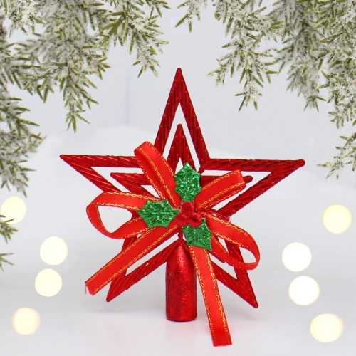 Звезда на ёлку "Классика" с бантом 9,5 см, Красный