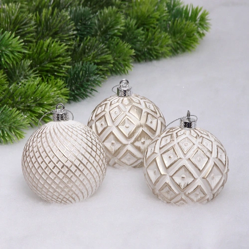 Новогодние шары VERSAILLES "Совершенство" 8 см (набор 3 шт), Белый/шампань