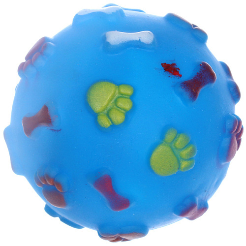 Игрушка - мячик для собак средних и мелких пород "БЕГИ ЛОВИ", цвет голубой, с пищалкой, d-7см (лейбл)