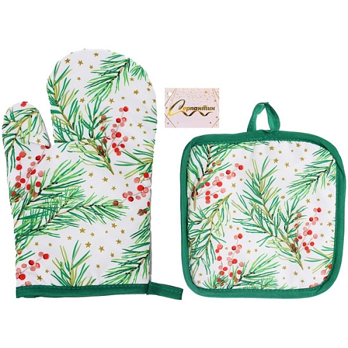Прихватка в наборе с варежкой "Зимняя ягода", 17,5*17,5 см и 27*17 см