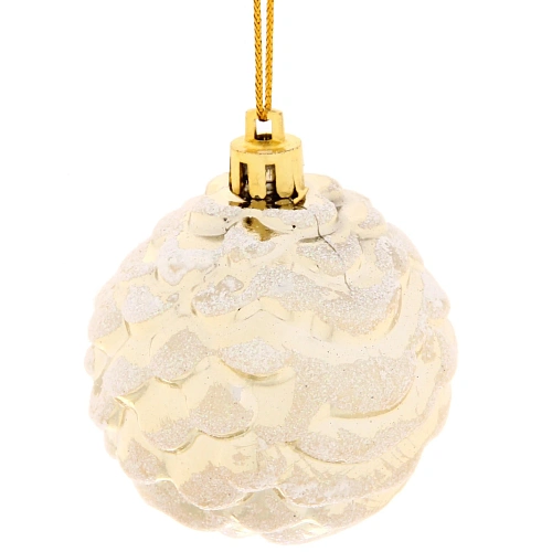 Ёлочные игрушки Шишки нарядные 6 см (набор 3 шт), золотобелый_3