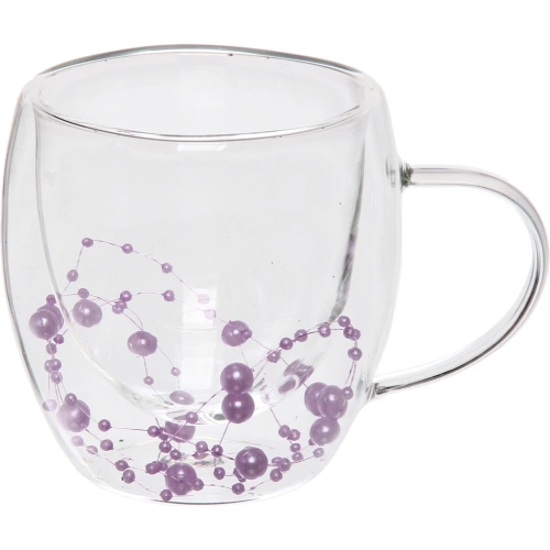 Кружка стеклянная с двойными стенками 250мл "Хай-Тек" сиреневые бусины