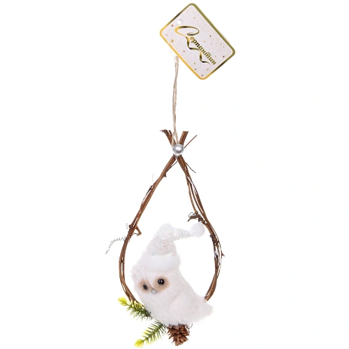 Подвеска Совушка в колпачке - На веточке 17 см (в ассортименте), Белый_5