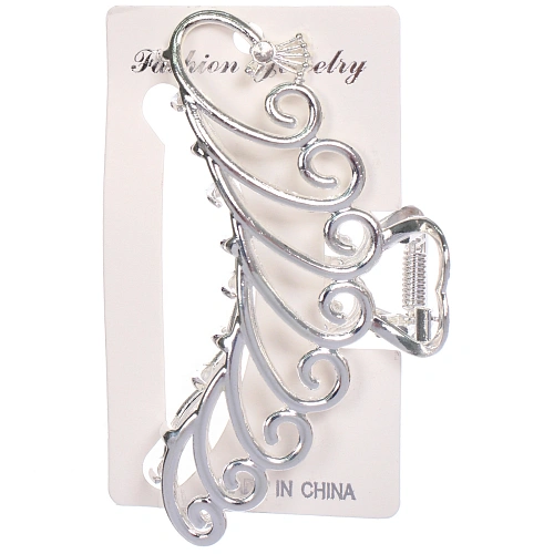 Заколка - краб для волос на блистере PREMIUM, версаль, цвет серебро и золото, 11,5см_6