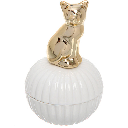 Шкатулка керамическая GOLD Podarok, кошка, цвет белый, 8133см (в инд коробке)_3