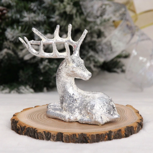Фигурка новогодняя "Милый олень" 8.5*3.5*10 см, Серебро/белый