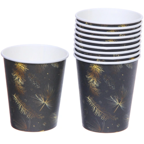 Стакан бумажный 0,2л в наборе 10 шт "Хвойная веточка", черный