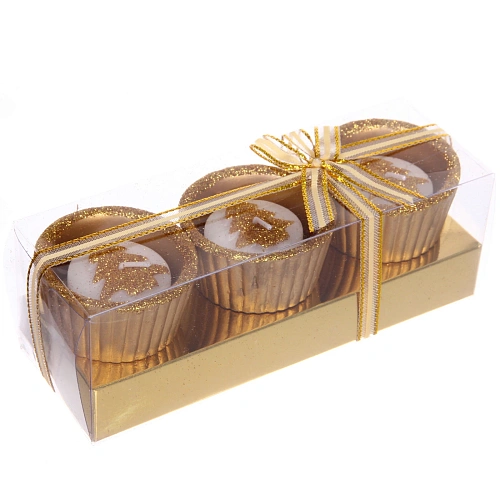 Свечи новогодние Ёлочка в подсвечнике 1766см (набор 3шт), Золото_2