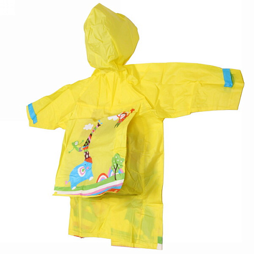 Дождевик-плащ детский Веселые приключения-Слоник с капюшоном,регулирманжет, цвет желтый, размер L(7852см) ДоброСад_5