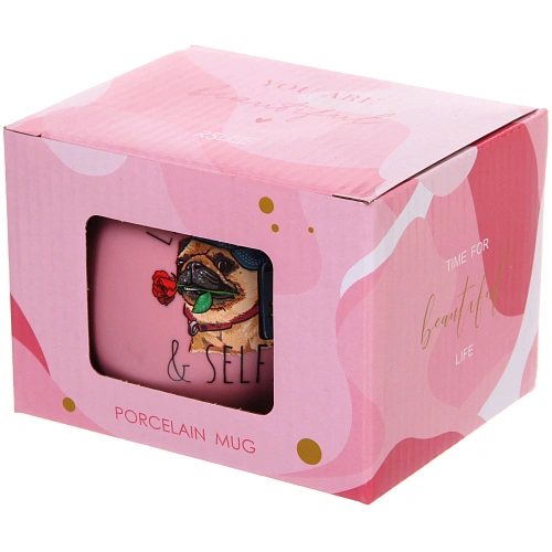 Кружка керамическая 400мл Милый мопс в подарочной коробке_3