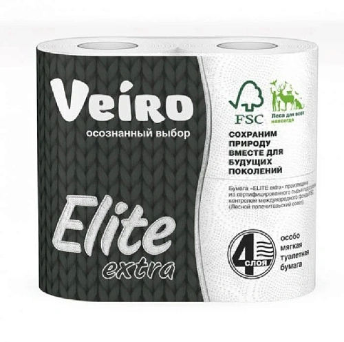 Бумага туалетная VEIRO Elite Extra 4 сл., 4 рул., белая