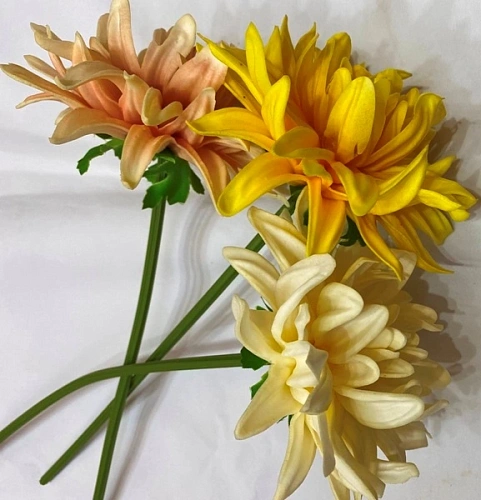 Цветы искусственные "Natur" 34см Хризантемы 3шт желтые