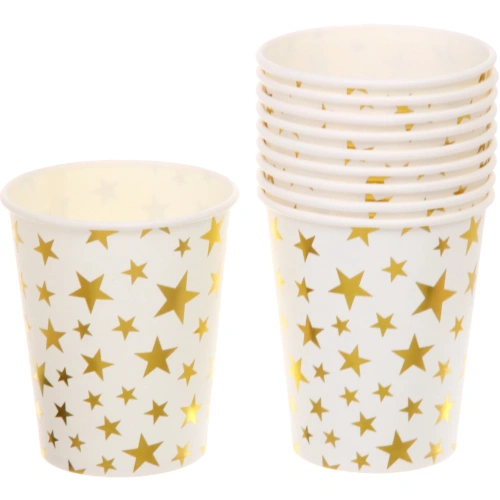 Стакан бумажный 0,2л в наборе 10 шт "Звездное синяие", золото