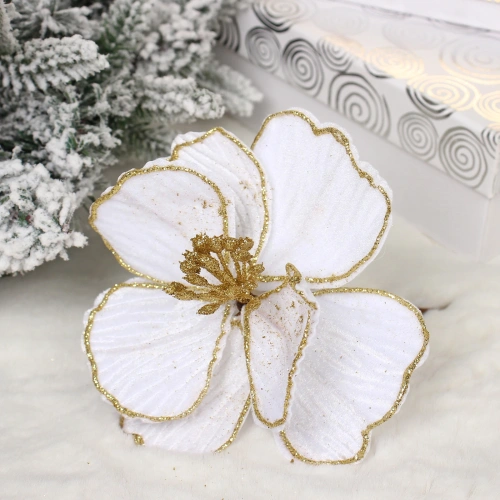 Украшение новогоднее "Пуансеттия - Изящная" 16 см, Белый/Золото