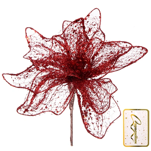 Украшение новогоднее Пуансеттия - Лунная ночь 26 см, Красный_4