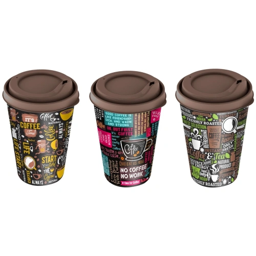 Стакан с крышкой 420мл "IZI-GO" с декором (темно-коричневый)