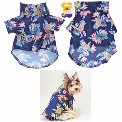 Рубашка для собак и кошек малых и средних пород "СТИЛЬНЫЙ БРО", цвет синий, принт ананасы с цветами, размер L