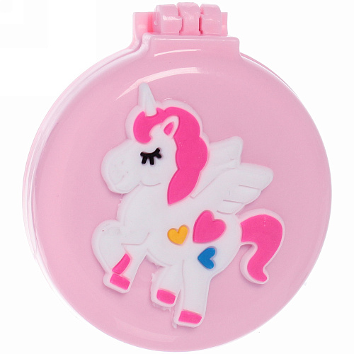 Расческа массажная складная Barbariska с зеркалом, единорожек, цвет розовый, d-7см_3