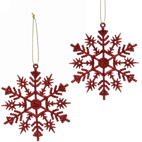 Подвески в блестках Зимние снежинки 9,5 см (набор 2шт), красный_3