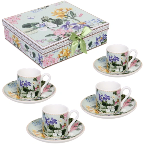 Кофейный набор 8 предметов "Цветочная фантазия" (4 кружи 100мл+4 блюдца) 