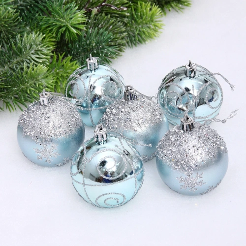 Набор шаров "Снежный тепет" 6 см (в наборе 6 шт), Голубой
