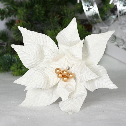 Украшение новогоднее "Пуансеттия - Утренняя пора" 27 см, Белый