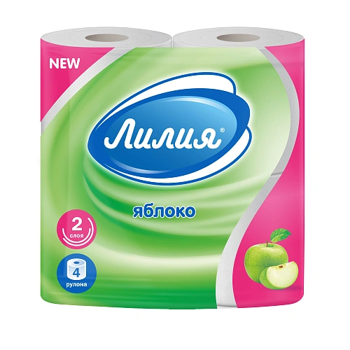 Туалетная бумага Лилия Яблоко 2сл 4рул, белый цв.